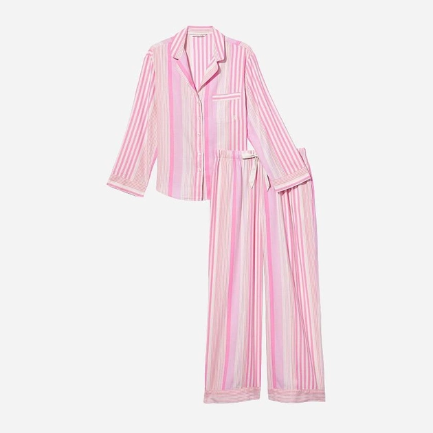 Піжама жіноча Victoria's Secret Flannel Long Pajama Set фланелева в смужку L Білий/Рожевий (15351131) - фото 3