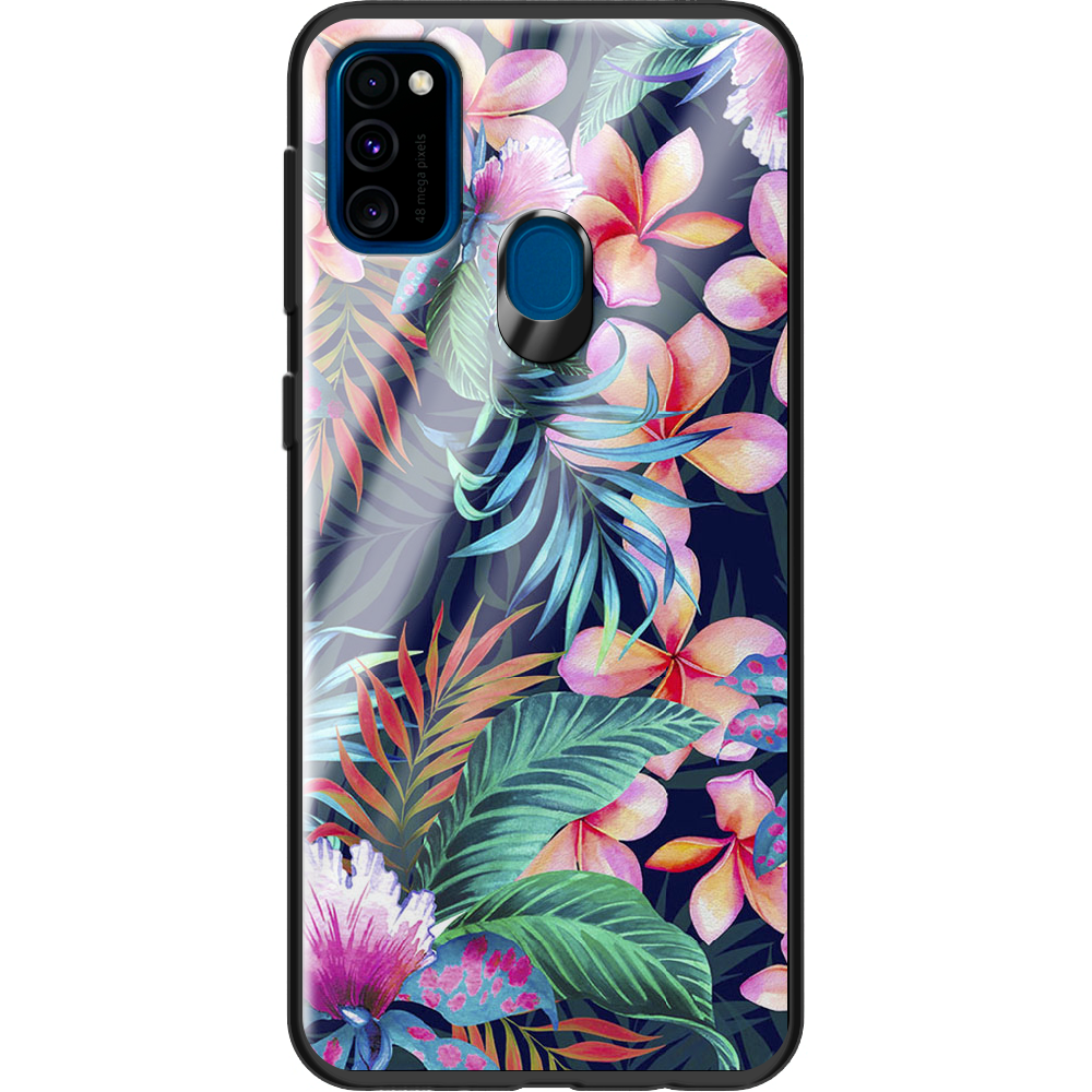 Чехол с рисунком Boxface Samsung M307 Galaxy M30s flowers in the tropics Черный силикон со стеклом (38209-up1971-38348)