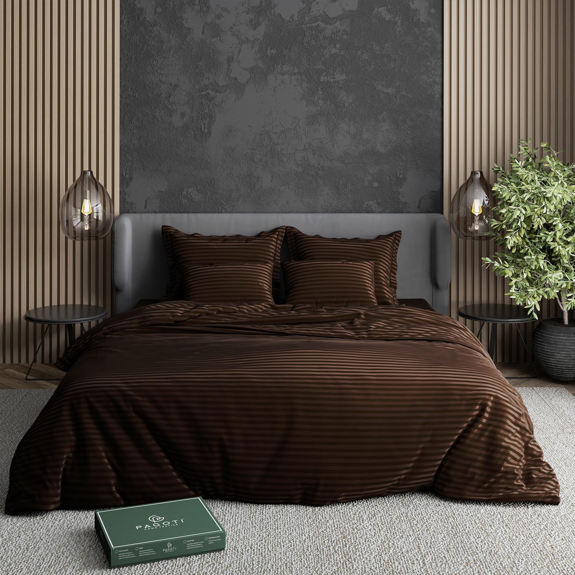 Комплект постільної білизни страйп-сатин PAGOTI Maestro king size 4х50х70/4х70х70 см Шоколадний