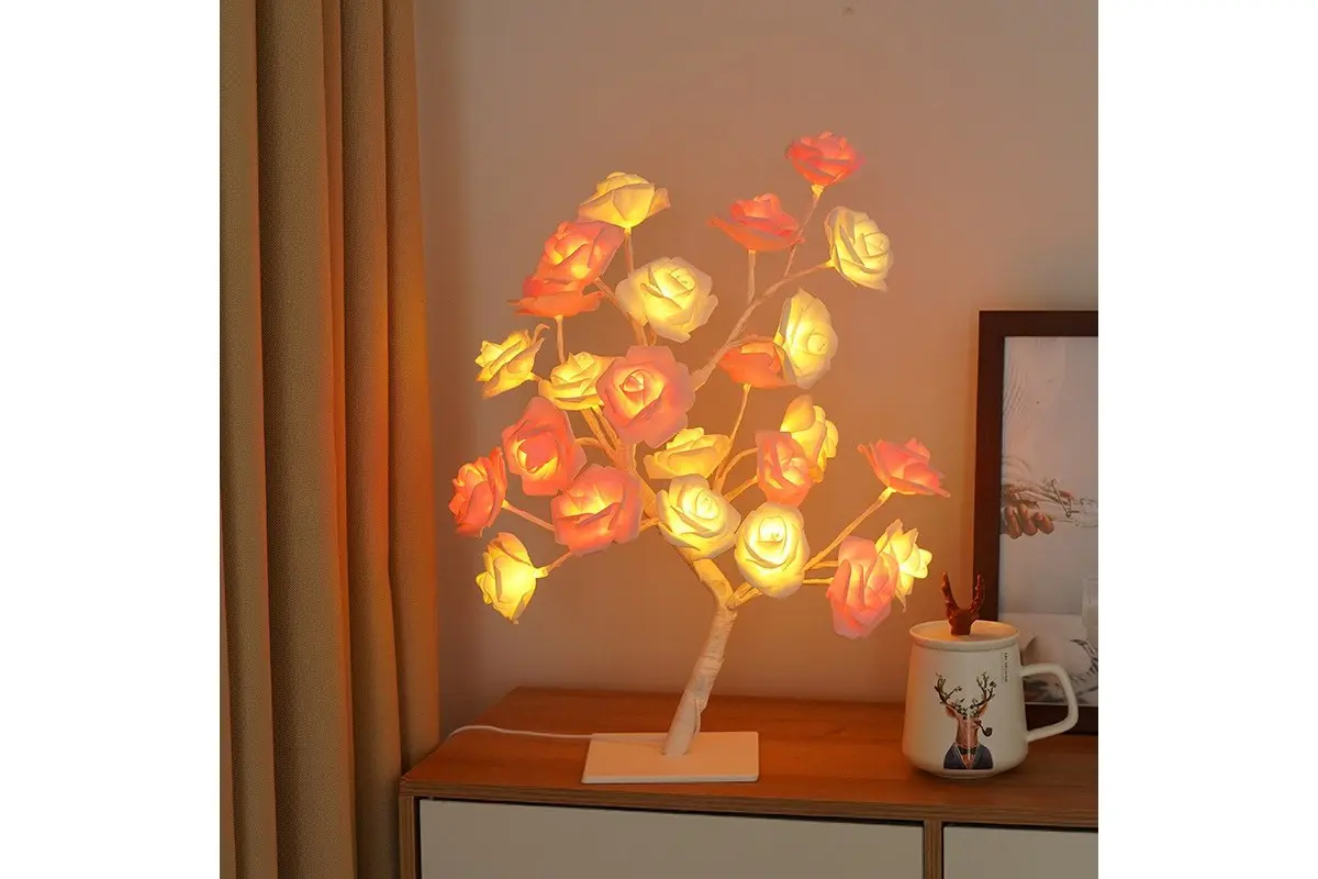 Настільна лампа світлодіодна Дерево-троянда Біло-рожевий (788)