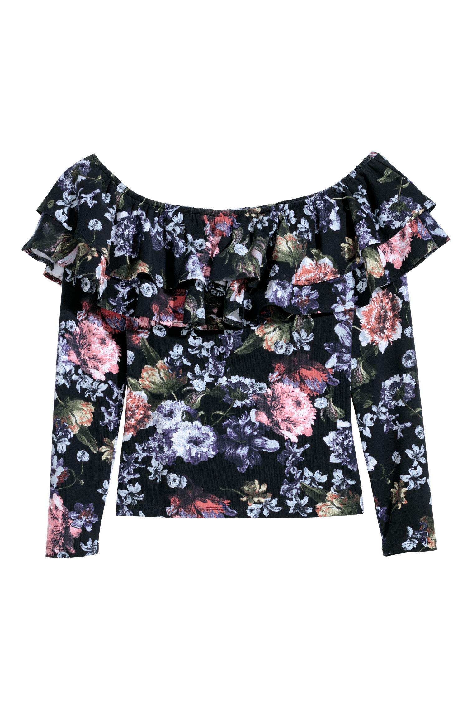 Блуза H&M Цветы XS Черный (4125991826)