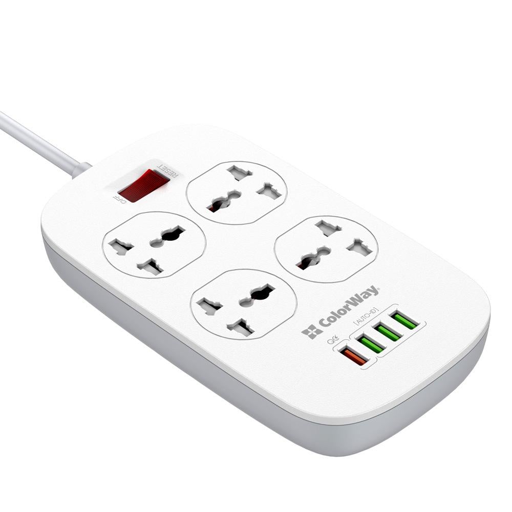 Фільтр-подовжувач мережевий СolorWay 4 розетки/4 USB White (CW-CHU44QW)