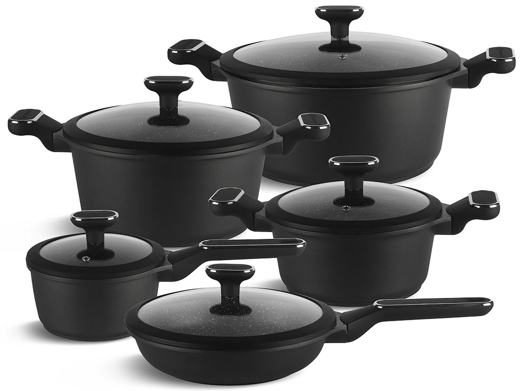 Набор сковородок и кастрюль с крышками Edenberg 5631EB с мраморным покрытием Black (6e562565)