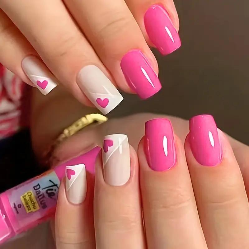 Накладные ногти с мини-сердечками квадрат средней длины с клеевыми пластинами 24 шт. Розовый (2789190673) - фото 2 Накладные ногти с мини-сердечками квадрат средней длины с клеевыми пластинами 24 шт. Розовый (2789190673) - фото 2