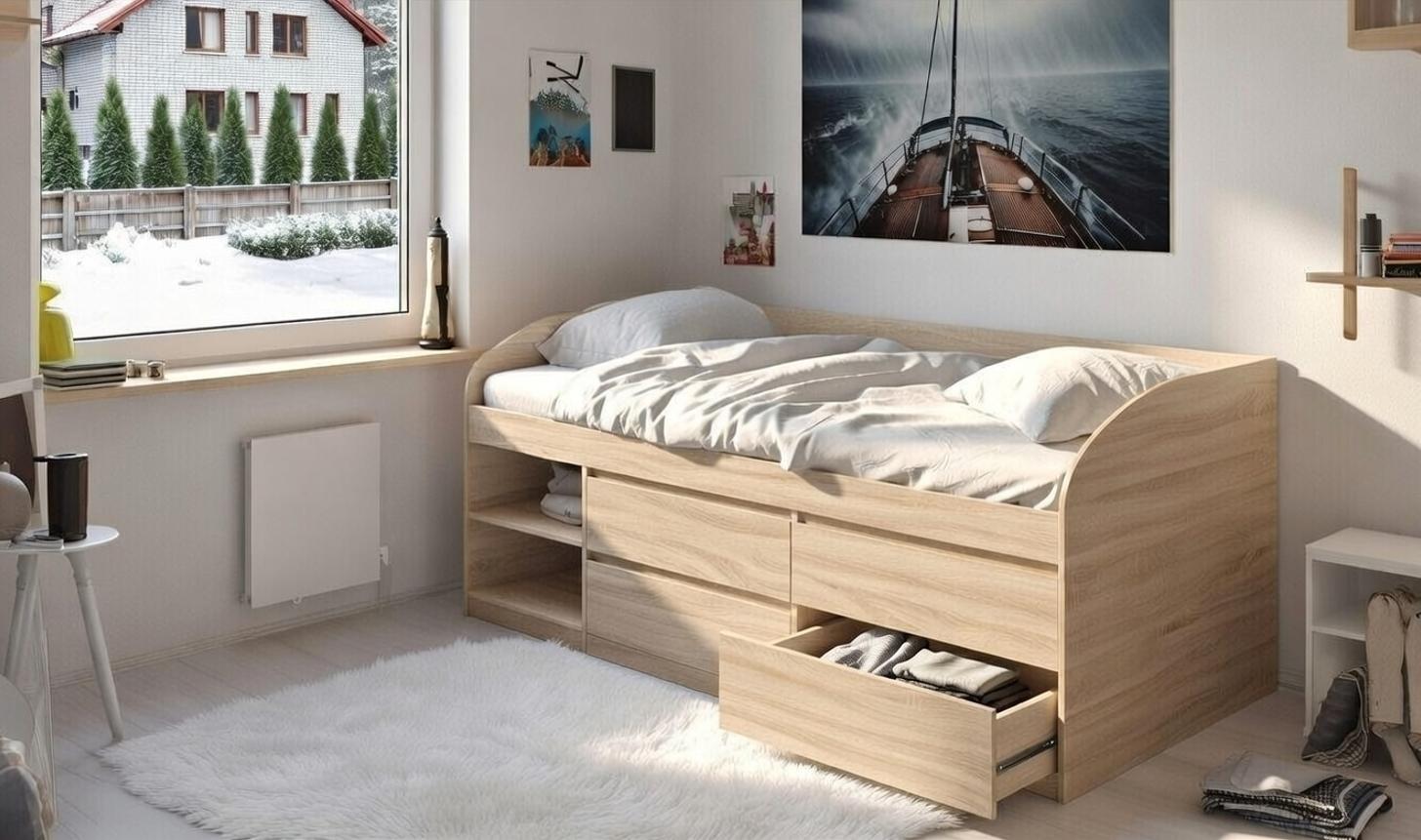 Кровать 4 ящика Мастер Форм Брайт односпальная левосторонняя 835x2032x840 мм спальное место 800х2000 мм (30943)