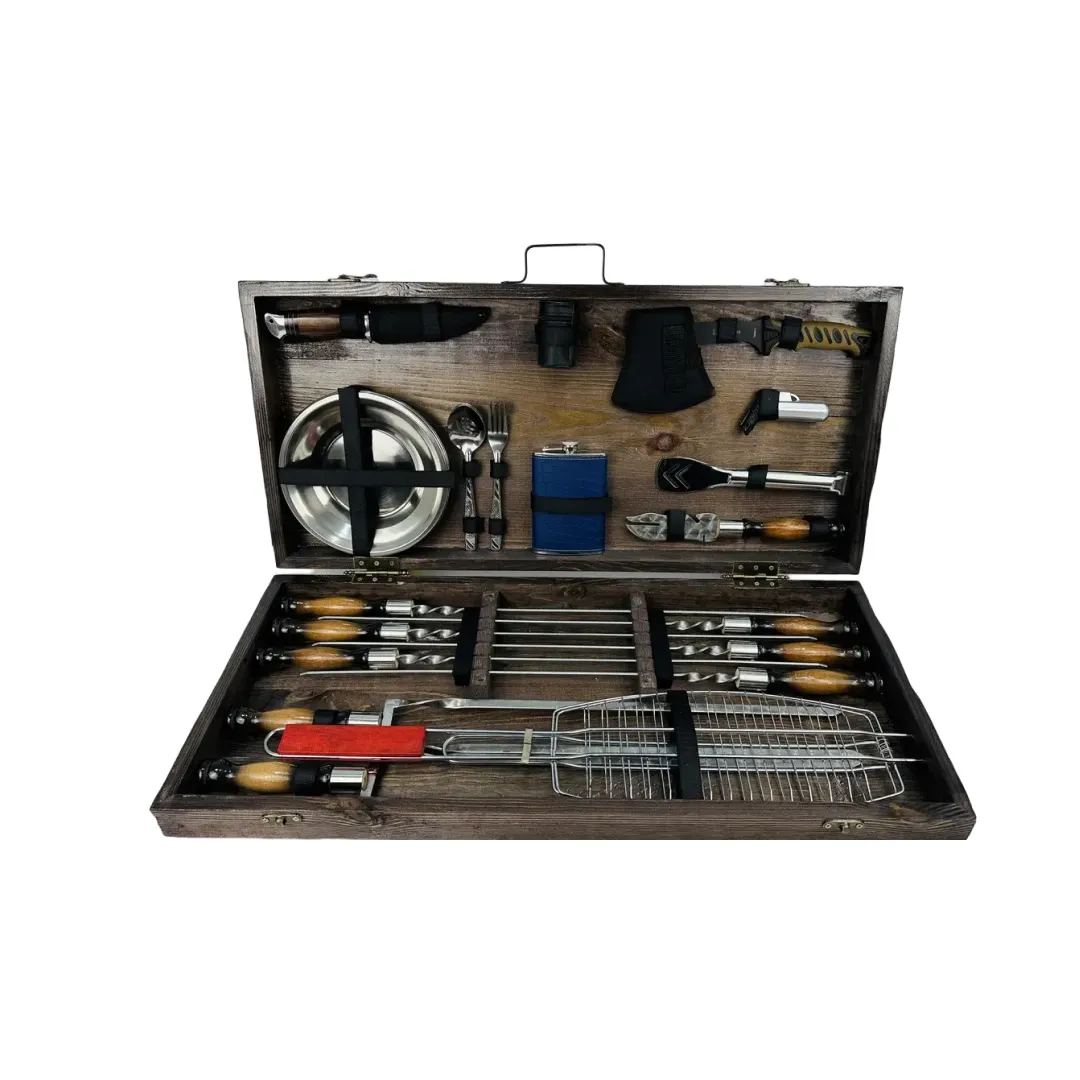 Набор шампуров в кейсе Шашлычник большой деревянный из нержавеющей стали (2-10-KS-7503)