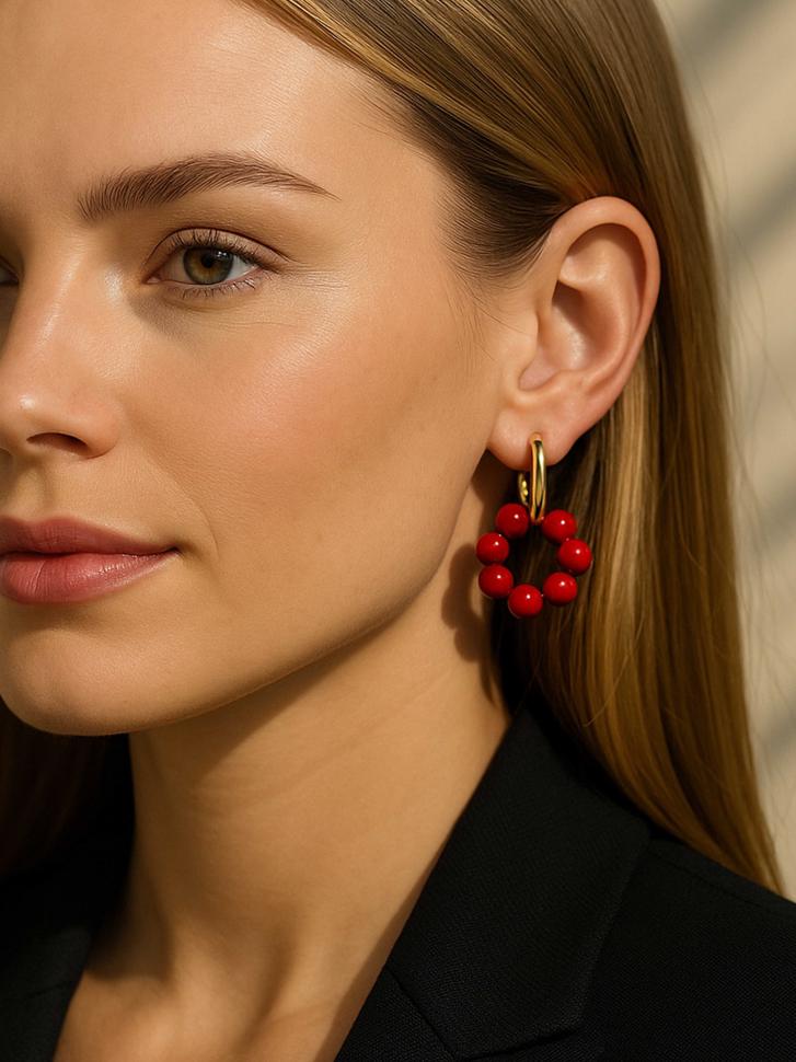 Сережки-трансформери з червоним коралом (5192)