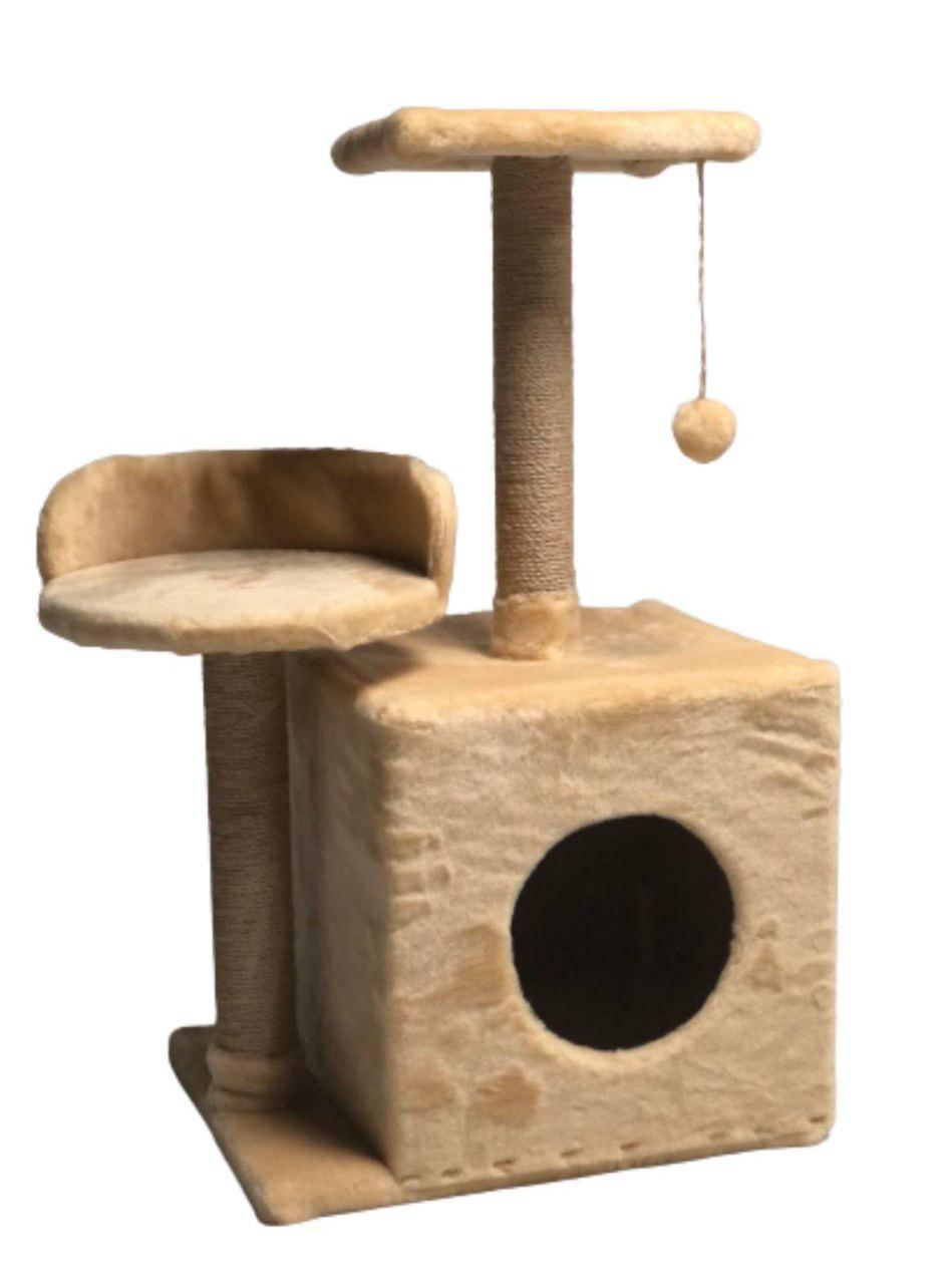 Будиночок-когтеточка з полицею Котя 46х36х80 см Бежевий