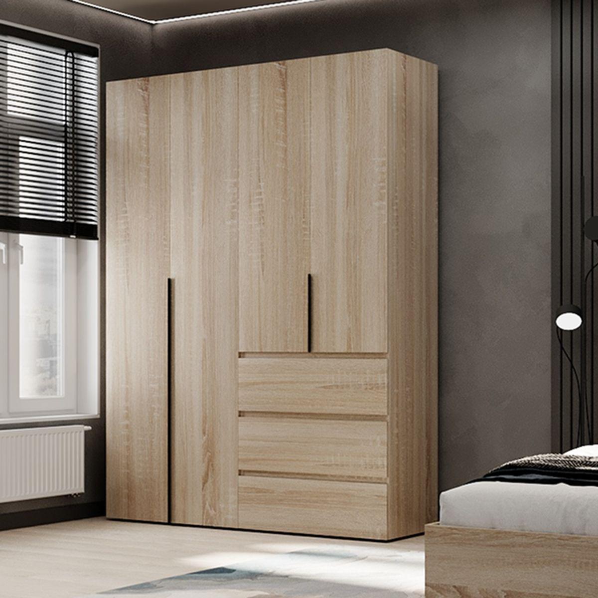 Шкаф распашный AiH Light №5 4-дверный с полками/ящиками и штангой для одежды 160x220x50 см Дуб Сонома (LTK0513000000)