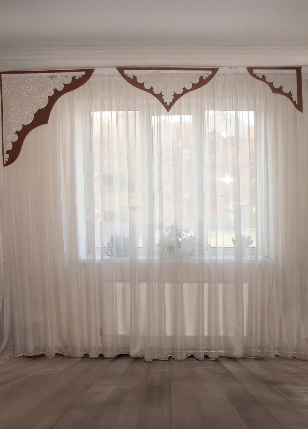 Ламбрекен жесткий со шторкой Firanka Elements 250 см Коричневый с молочным (110ж)