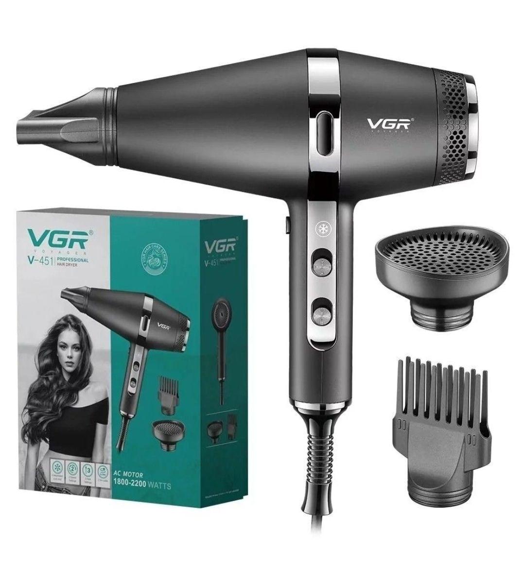 Фен для волосся VGR V-451 з насадками 2200W Black (17861935)