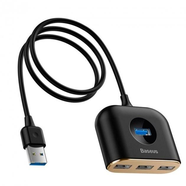 Адаптер USB USB-Хаб Baseus Square round 4в1 USB 3,0х1 USB 2,0х3 1 м Black (CAHUB-AY01) - фото 1