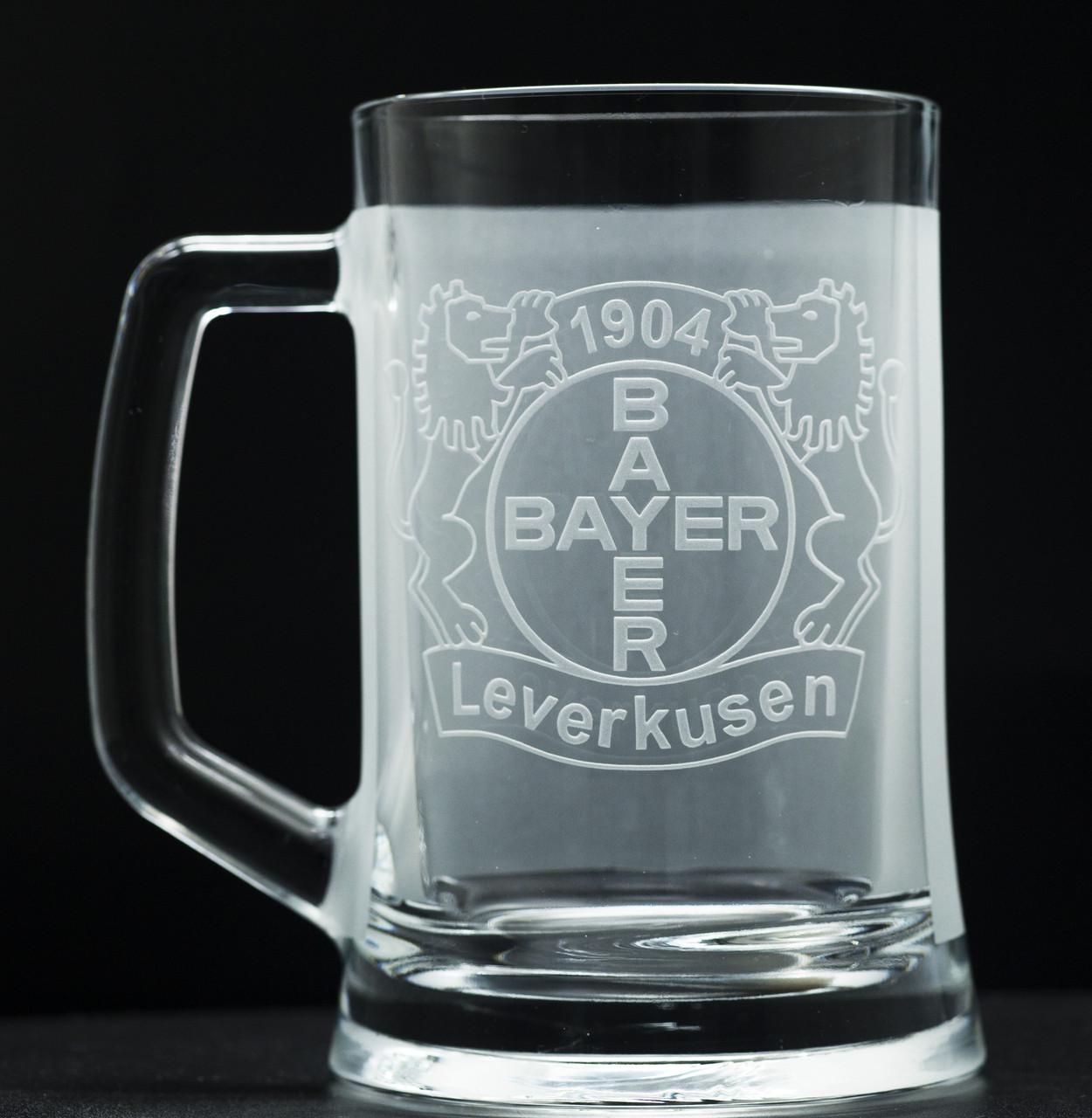 Подарунковий келих для пива з гравіюванням лого ФК Байєр Леверкузен 670 мл (2196178839)