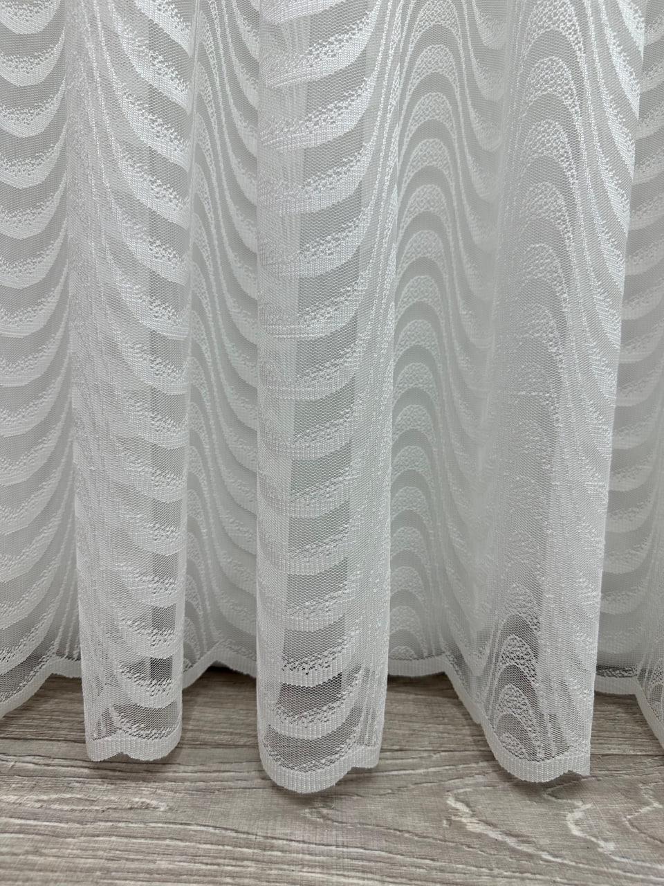 Тюль готовий однотонний Хвиля на жакардовій основі 300х250 см на тасьмі 6 см Молочний - фото 3 Тюль готовий однотонний Хвиля на жакардовій основі 300х250 см на тасьмі 6 см Молочний - фото 3