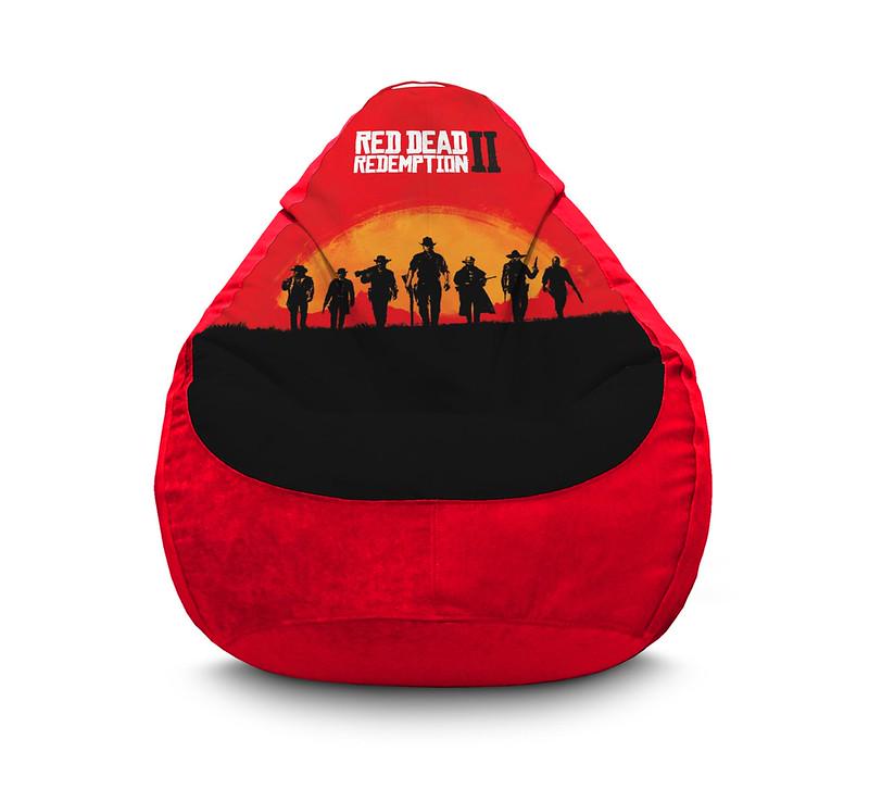 Кресло мешок iPuff RDR 2 Van der Linde gang and sunset Флок XXXL 100х135 см Красный
