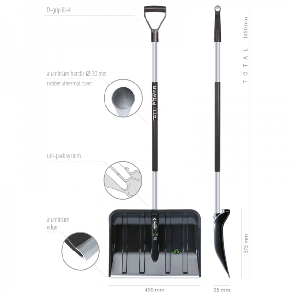 Лопата для снігу Prosperplast Alpin Alutube eco з алюмінієвою ручкою 49x145 см (CNT00011764) - фото 2 Лопата для снігу Prosperplast Alpin Alutube eco з алюмінієвою ручкою 49x145 см (CNT00011764) - фото 2