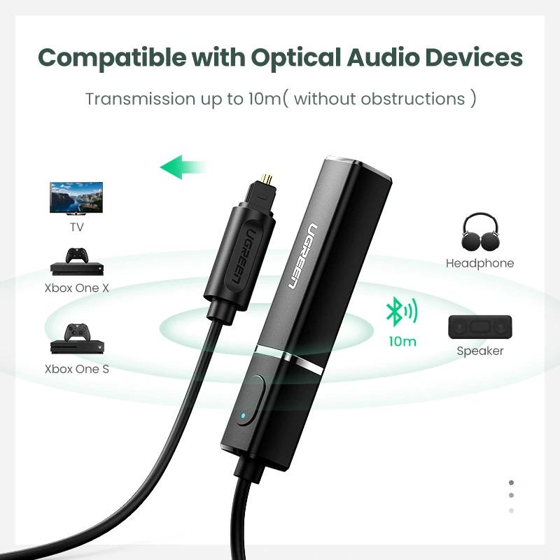 Передавач Bluetooth 5.0 Ugreen aptX Low Latency SPDIF Toslink Hi-Fi Чорний - фото 2