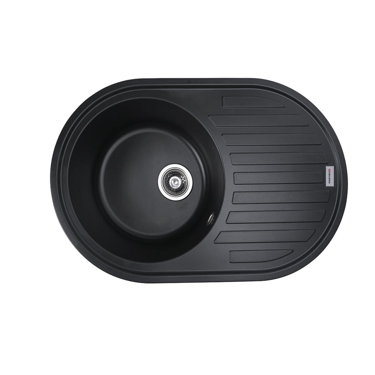 Мойка для кухни гранитная врезная Valeso Azurit овальная 770x500 мм Черный матовый (SP000047339)