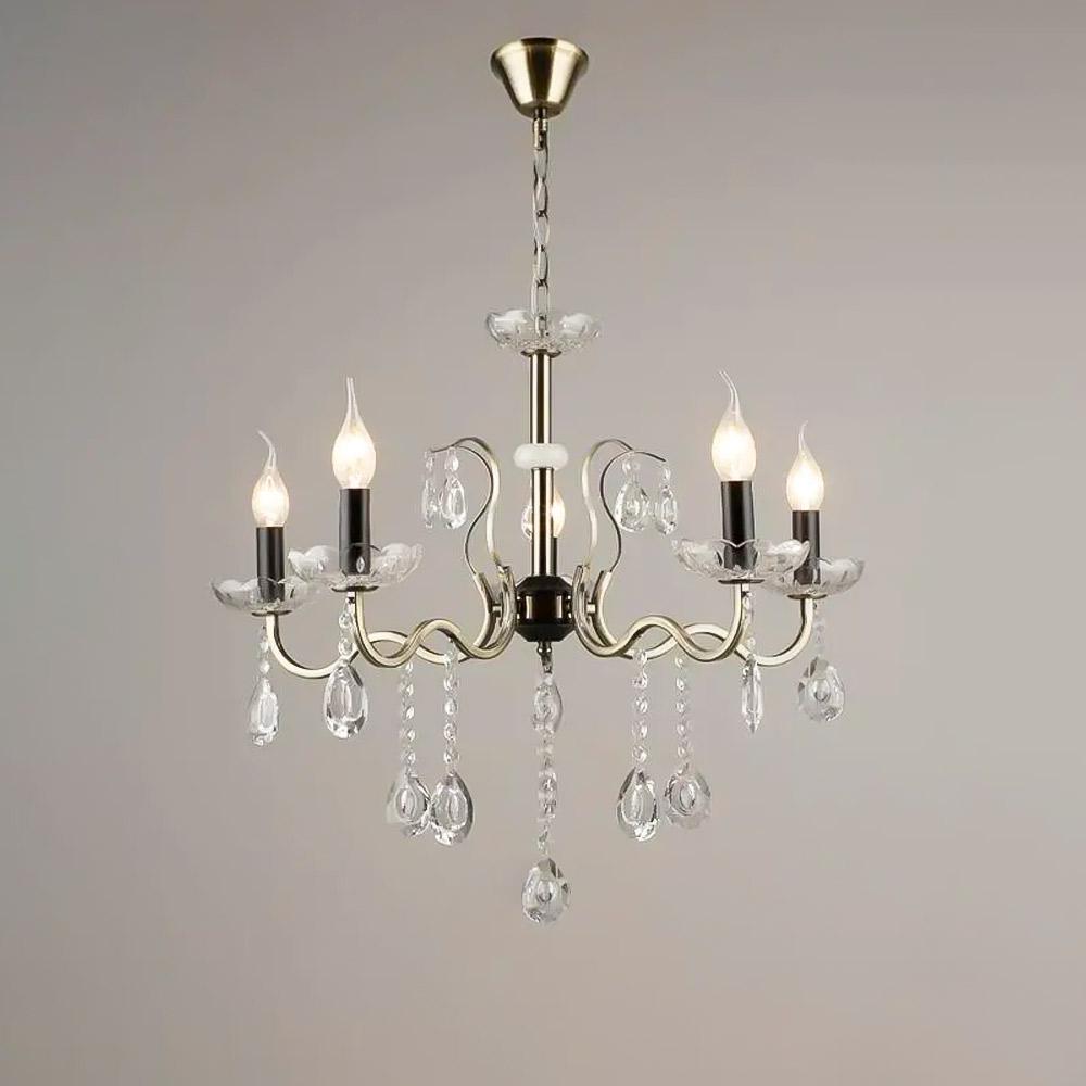 Люстра подвесная классическая хрустальная свечи Light House SR-19150/5 AB/BK E14 650х560/870 мм Бронзовый/Черный