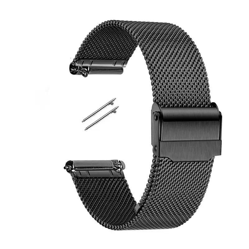 Браслет ремінець металевий для годинника міланське плетіння з подвійним замком та з шпильками 22 мм Чорний
