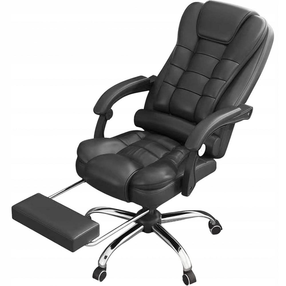 Офисное кресло PRIME VIP Premium с массажной подушкой и подножкой из экокожи до 130 кг Черный