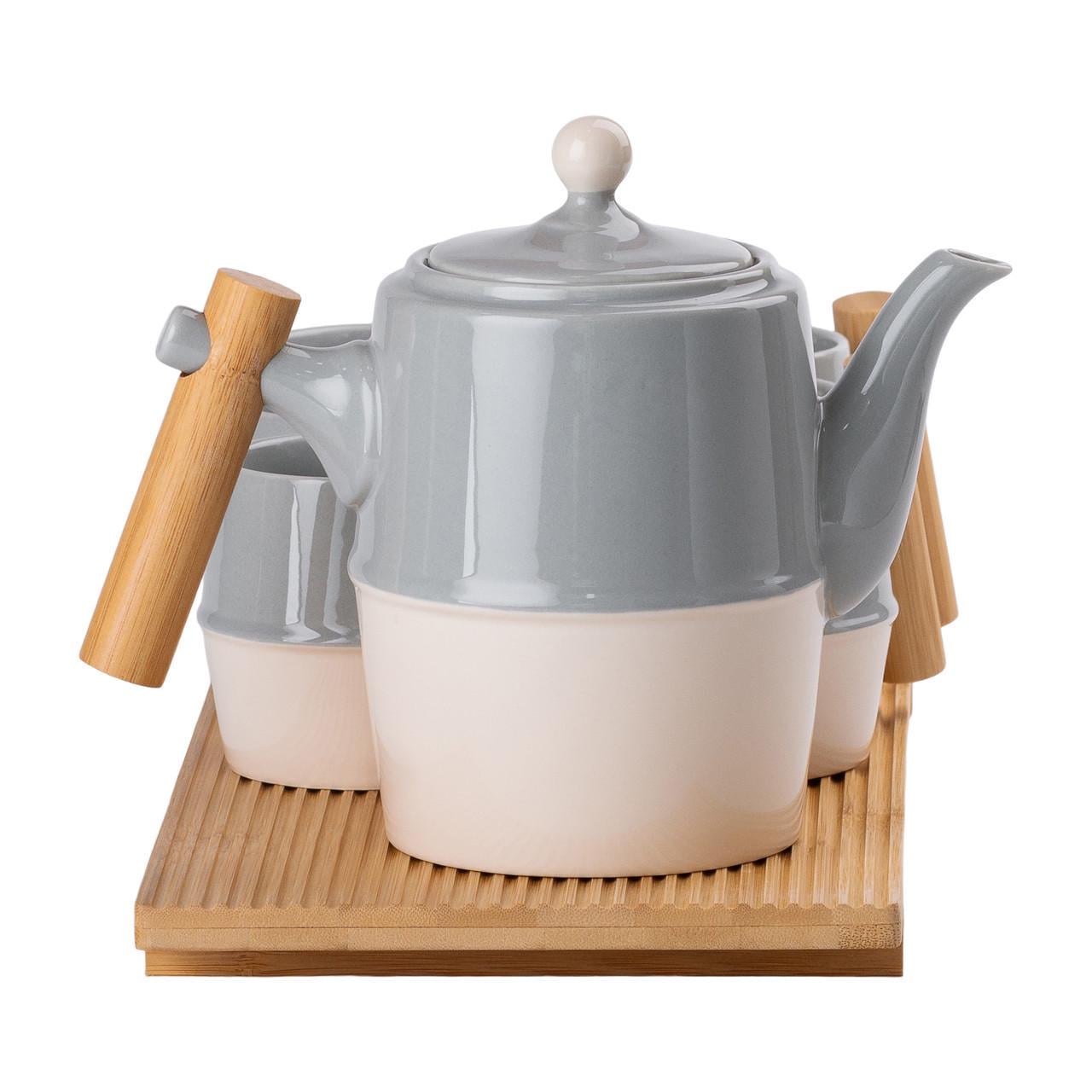 Чайний набір з бамбуковою підставкою на 6 персон Сірий (5004)