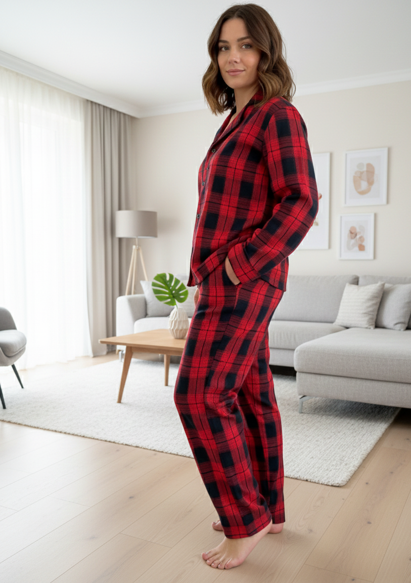 Піжама жіноча COSY у клітинку сорочка/штани M Червоно-синій (F221P01)