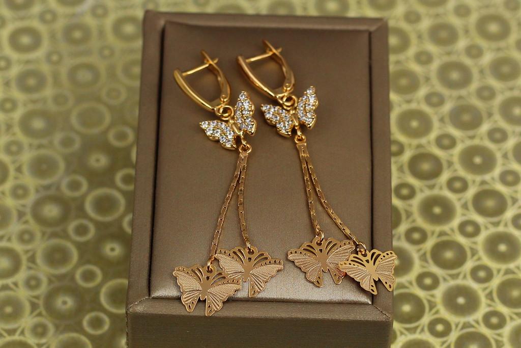 Серьги подвески Хuping Jewelry три бабочки 6 см Золотистый (2584859191)