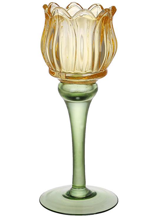 Подсвечник стеклянный Желтый Тюльпан 8х19 см