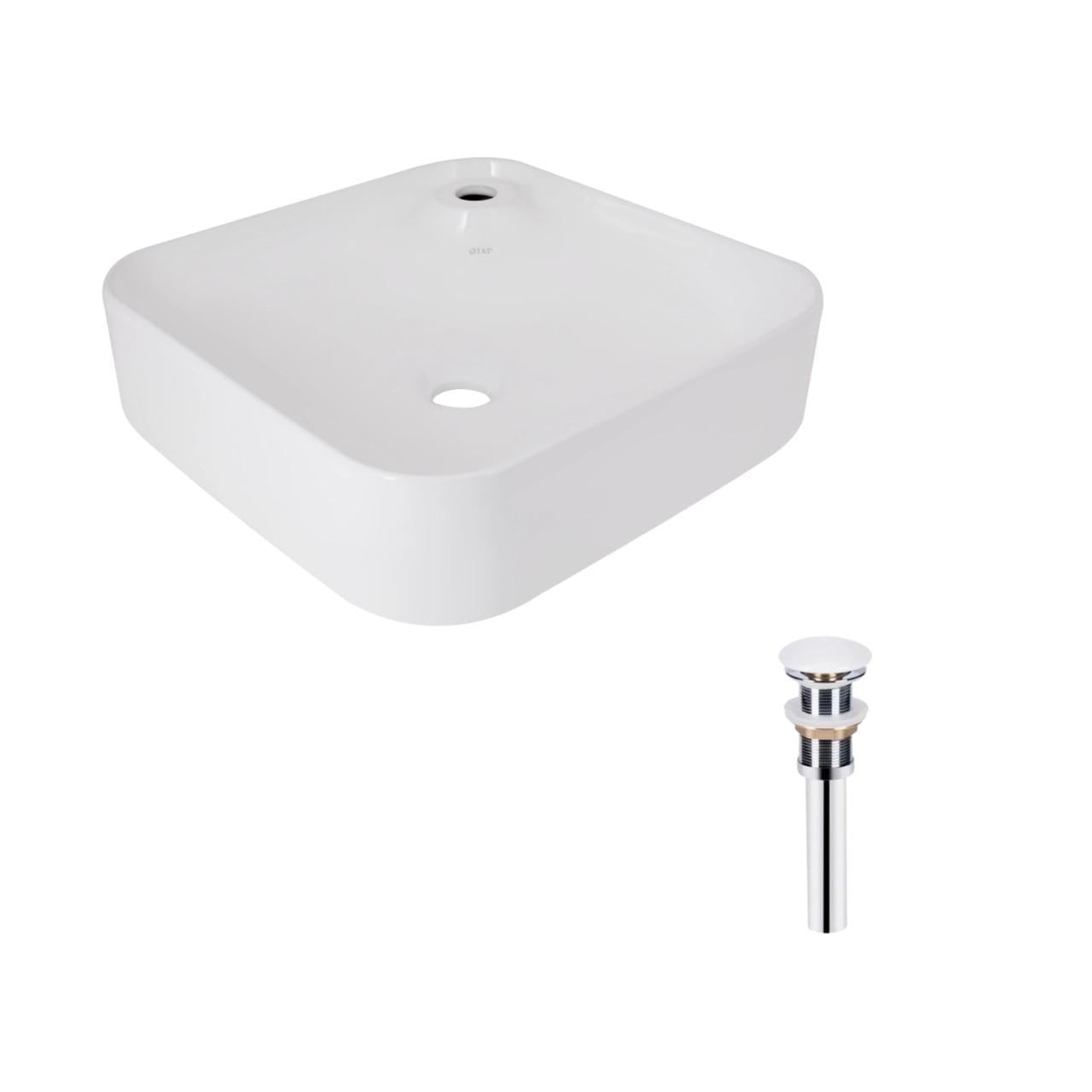 Комплект Qtap Stork накладная раковина квадратная 430x430x125 мм White и донный клапан PU02 (2611678636)