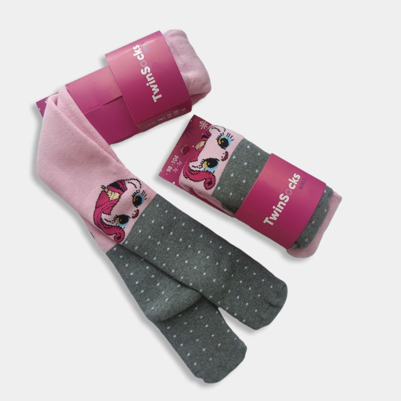 Колготки для девочки махровые зимние TwinSocks Пони 128 см-134 10 пар Серо-розовый (315) - фото 1