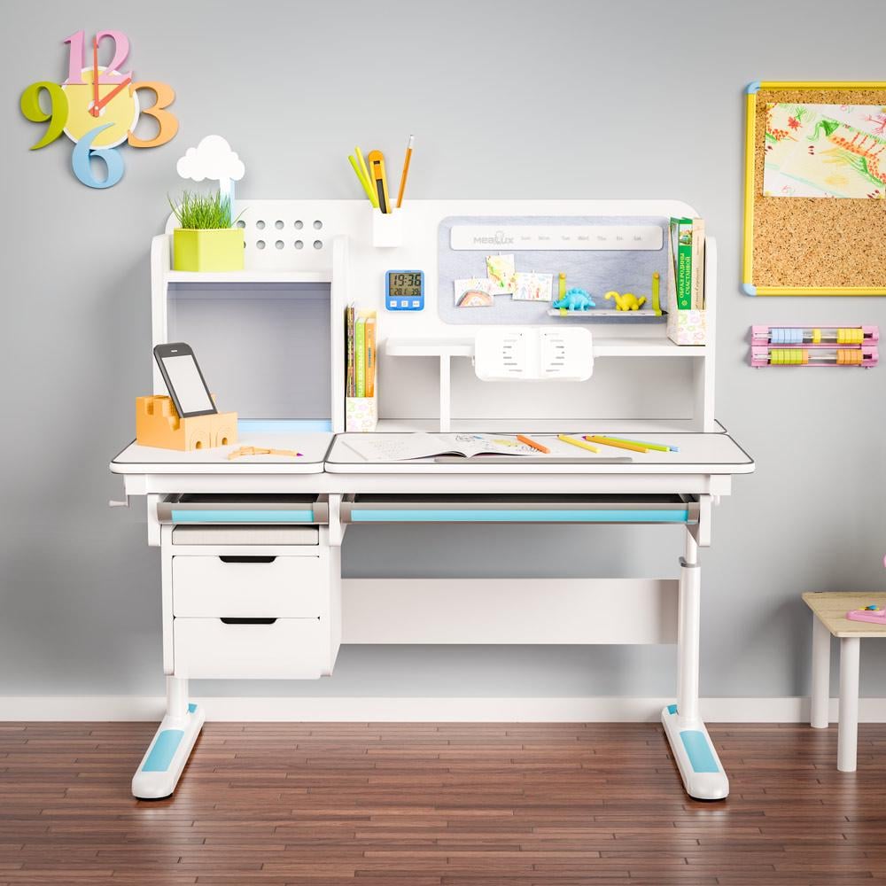 Парта трансформер школьная эргономичная детская Mealux Winnipeg Multicolor Plus Белый/Голубой (BD-630 WG + BL з тумбою) - фото 2 Парта трансформер школьная эргономичная детская Mealux Winnipeg Multicolor Plus Белый/Голубой (BD-630 WG + BL з тумбою) - фото 2