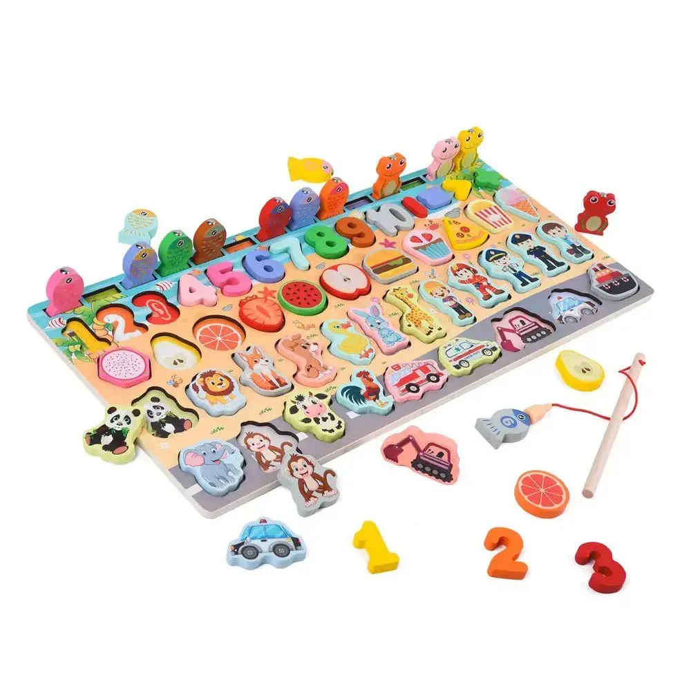 Игрушка для малышей Limo Toy игровое поле Kidsвилль рыбалка-сортер профессии/транспорт/сладости из дерева 45х22 см Разноцветный (150-98-MD2903)