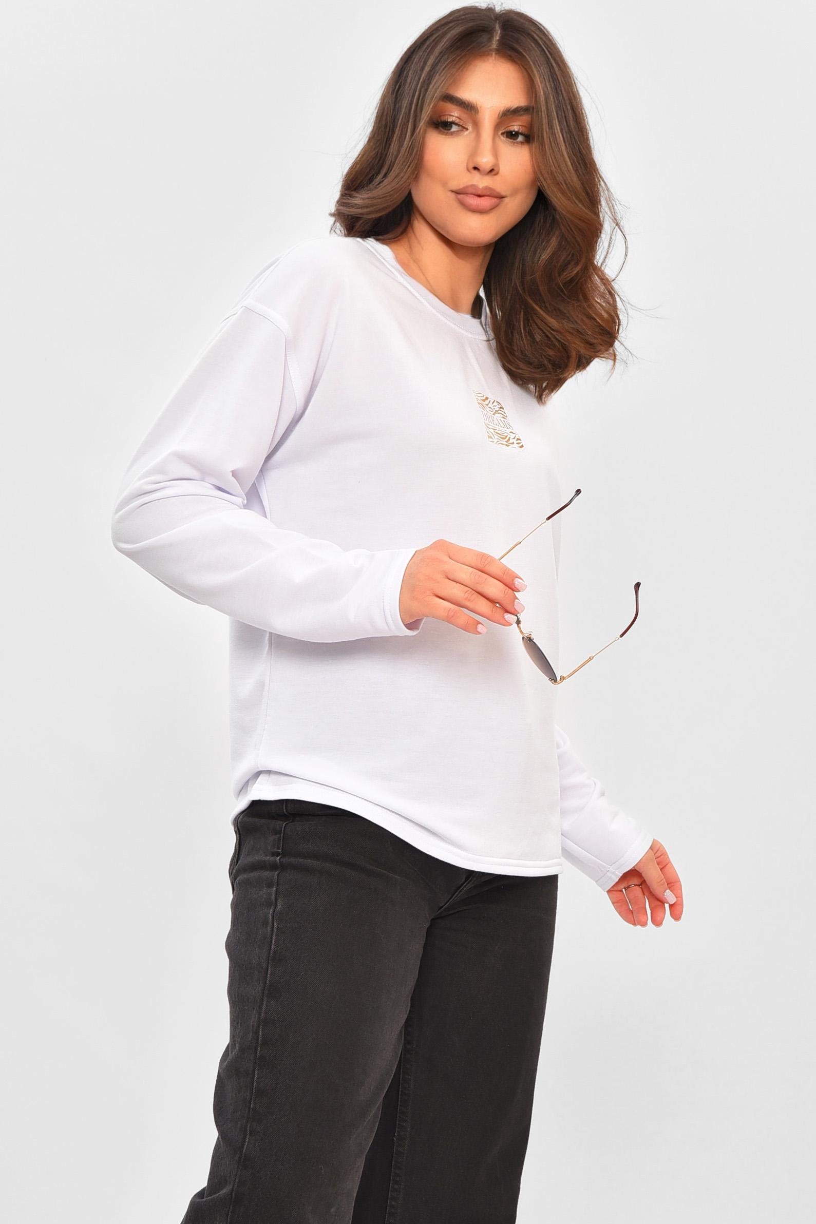 Кофта женская 205120 однотонная с принтом S-M Белый (205120_!328728_42-44) - фото 2