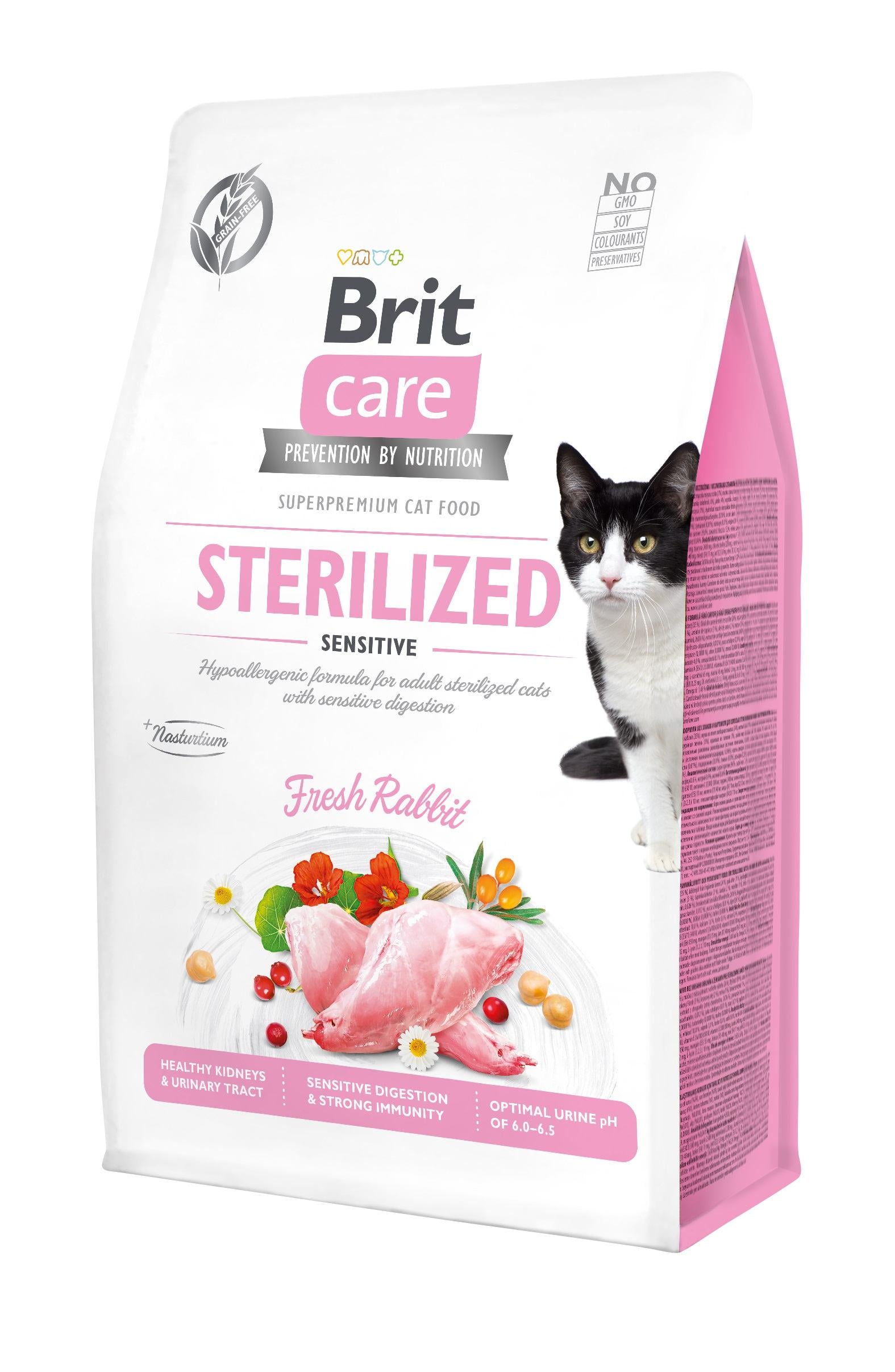 Корм сухий для стерилізованих котів із чутливим травленням Brit Care Cat GF Sterilized Sensitive із кроликом 0,4 кг (8595602540778)