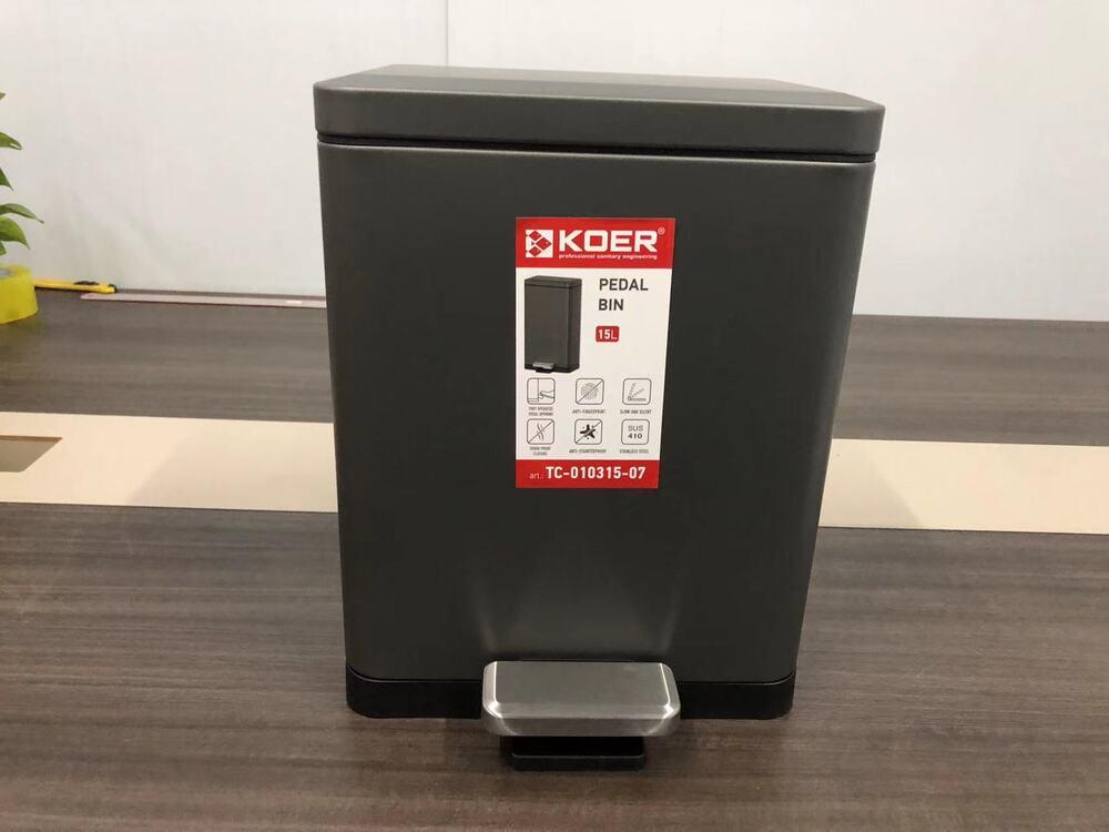 Відро для сміття KOER TC-010315-07 з плавним закриттям прямокутне 15 л Графіт (KR5604) - фото 5