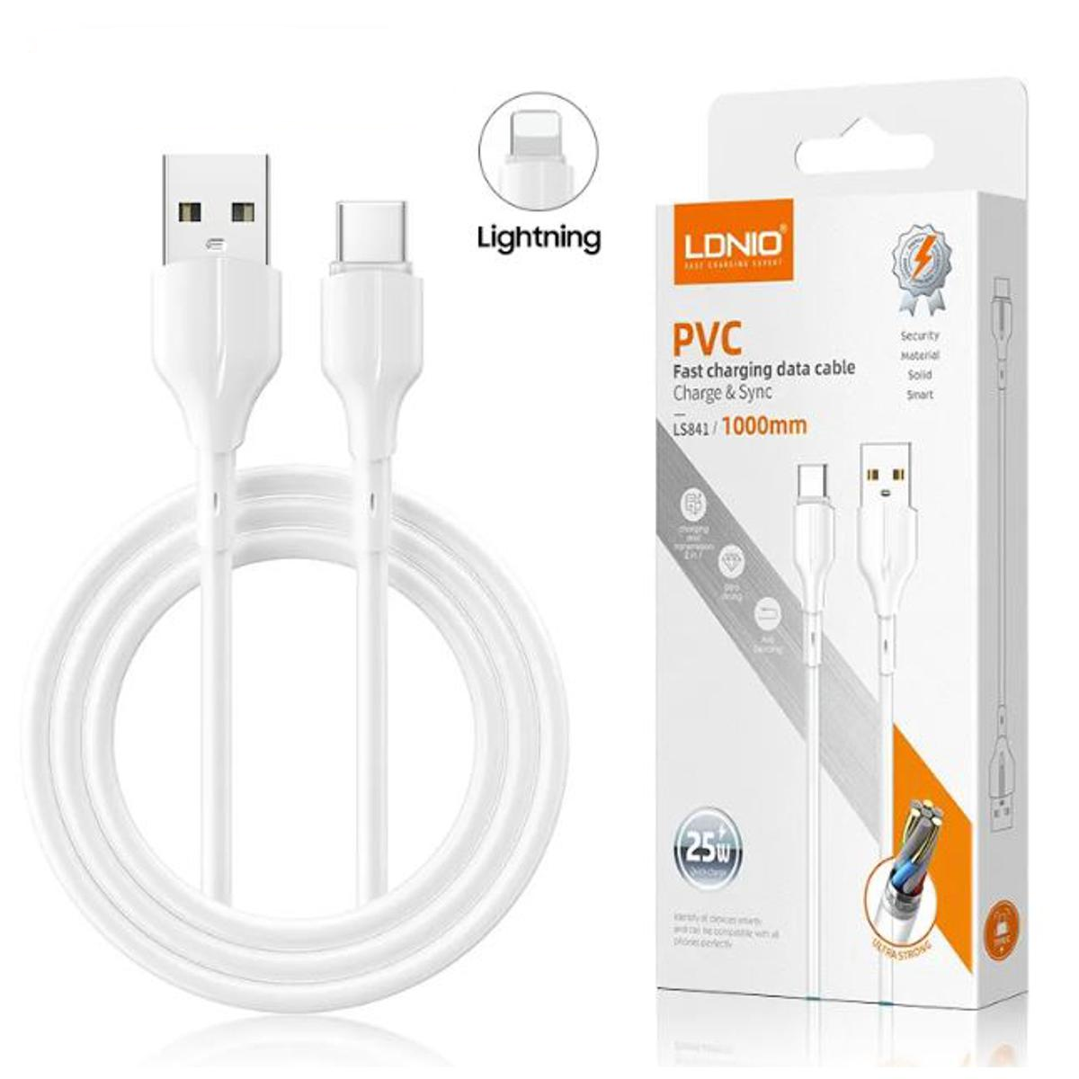 Кабель USB to Lightning LDNIO LS841 25W швидка зарядка 1 м Білий - фото 6