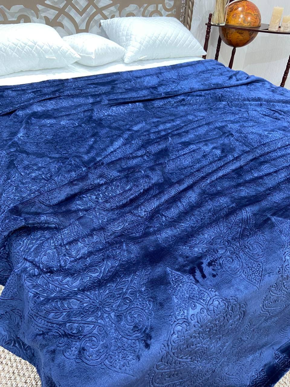 Плед велюровый Сasablanket с узором на большую кровать 200х230 см Синий - фото 4