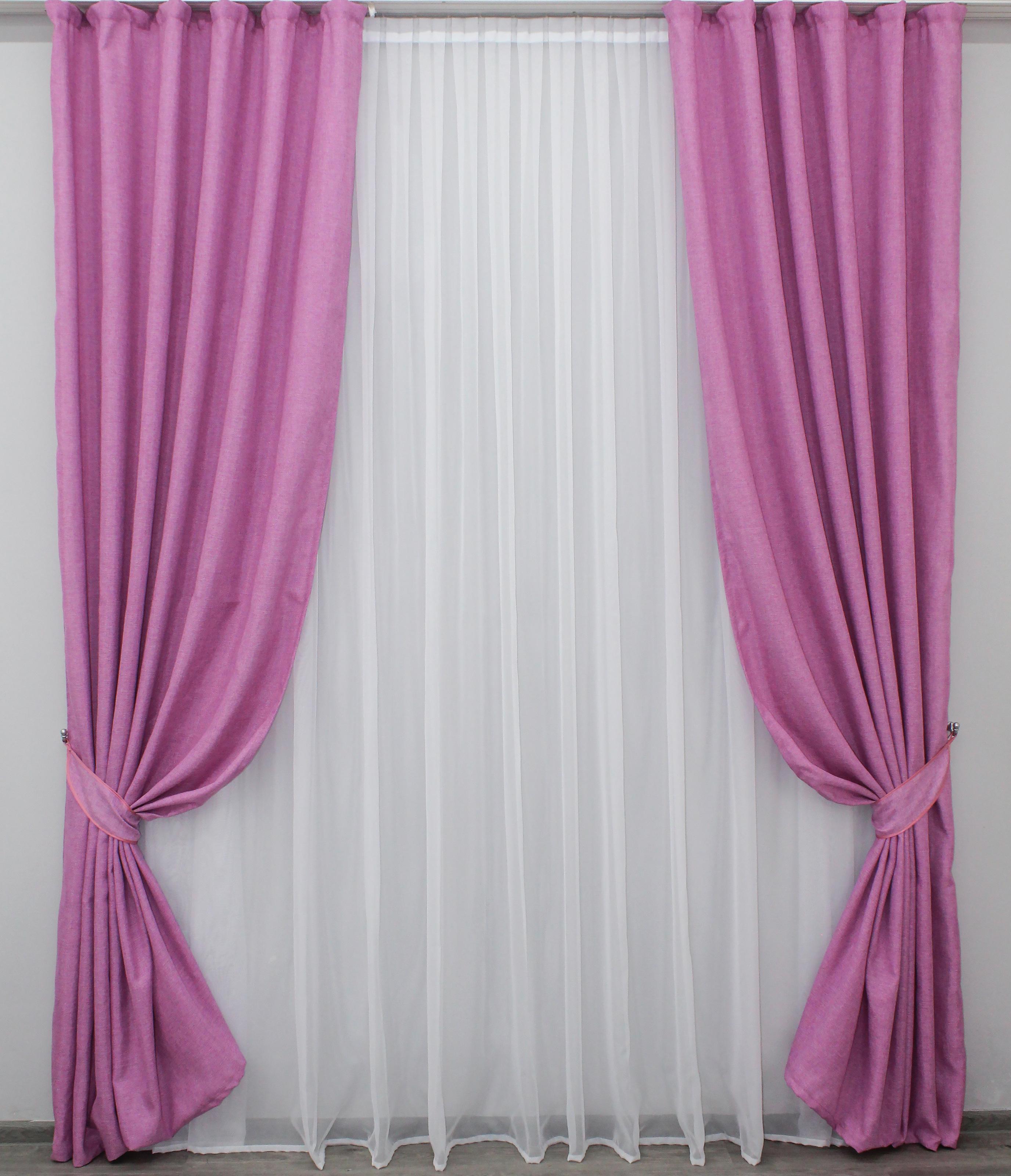 Комплект штор VR-Textil Мешковина № 125ш лен 150х270 см 2 шт. Розовый (30-025)