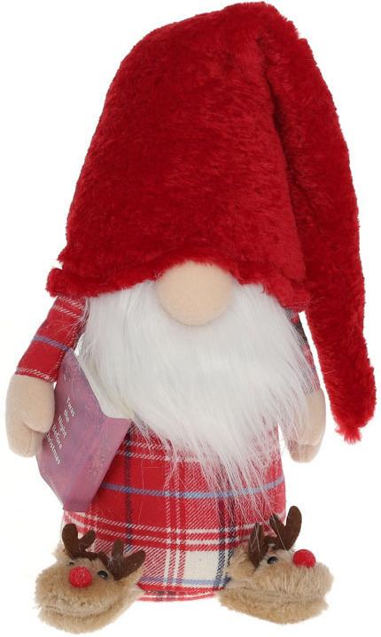 Игрушка мягкая Гном с книгой и в тапочках 54 см Бордовый