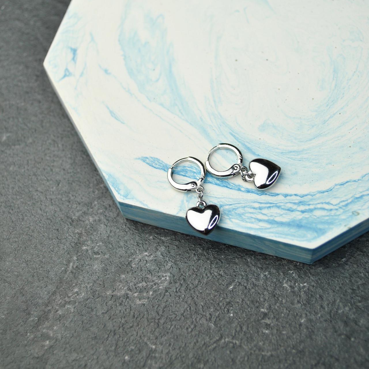 Сережки-кольца сердечки медицинская сталь родий (x190) - фото 3 Сережки-кольца сердечки медицинская сталь родий (x190) - фото 3