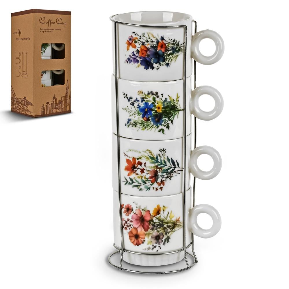Чашки на подставке Flowers 5 пр. 250 мл (R32778)