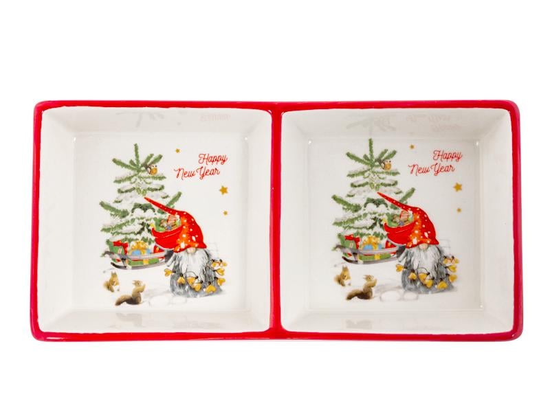 Менажница новогодняя Гном Санта-Клаус крамичекская 20х3,2 см (858-0151)