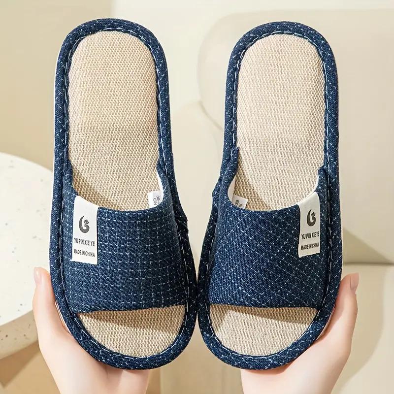 Домашние льняные тапочки с открытым носком р. 43/44 28,7 см Темно-синий - фото 7