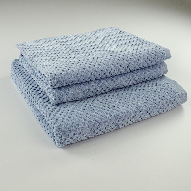 Набор махровых однотонных полотенец Damask жаккардовое с велюром 550 г/м2 50x90/50x90/70x140 см 3 шт. Голубой