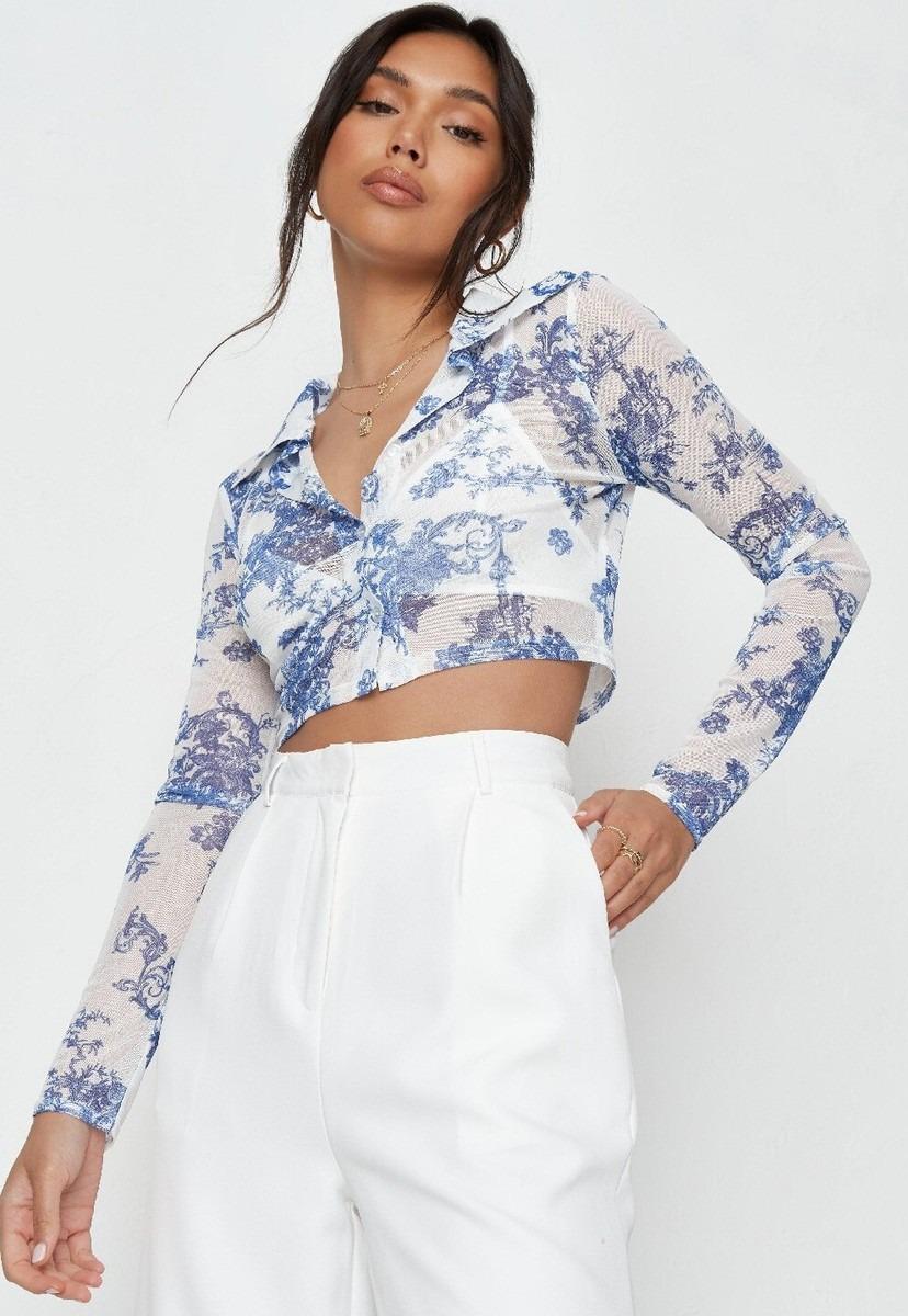 Сорочка Missguided Квіти р. 36 Білий/Синій (TJF28570)