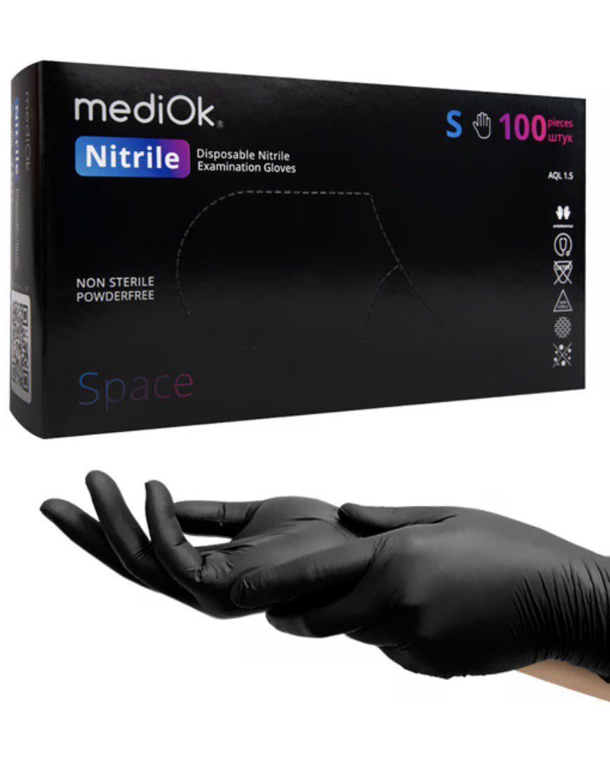 Рукавички MediOk нітрилові неопудрені Space S 100 шт. Чорний (000680) - фото 1 Рукавички MediOk нітрилові неопудрені Space S 100 шт. Чорний (000680) - фото 1