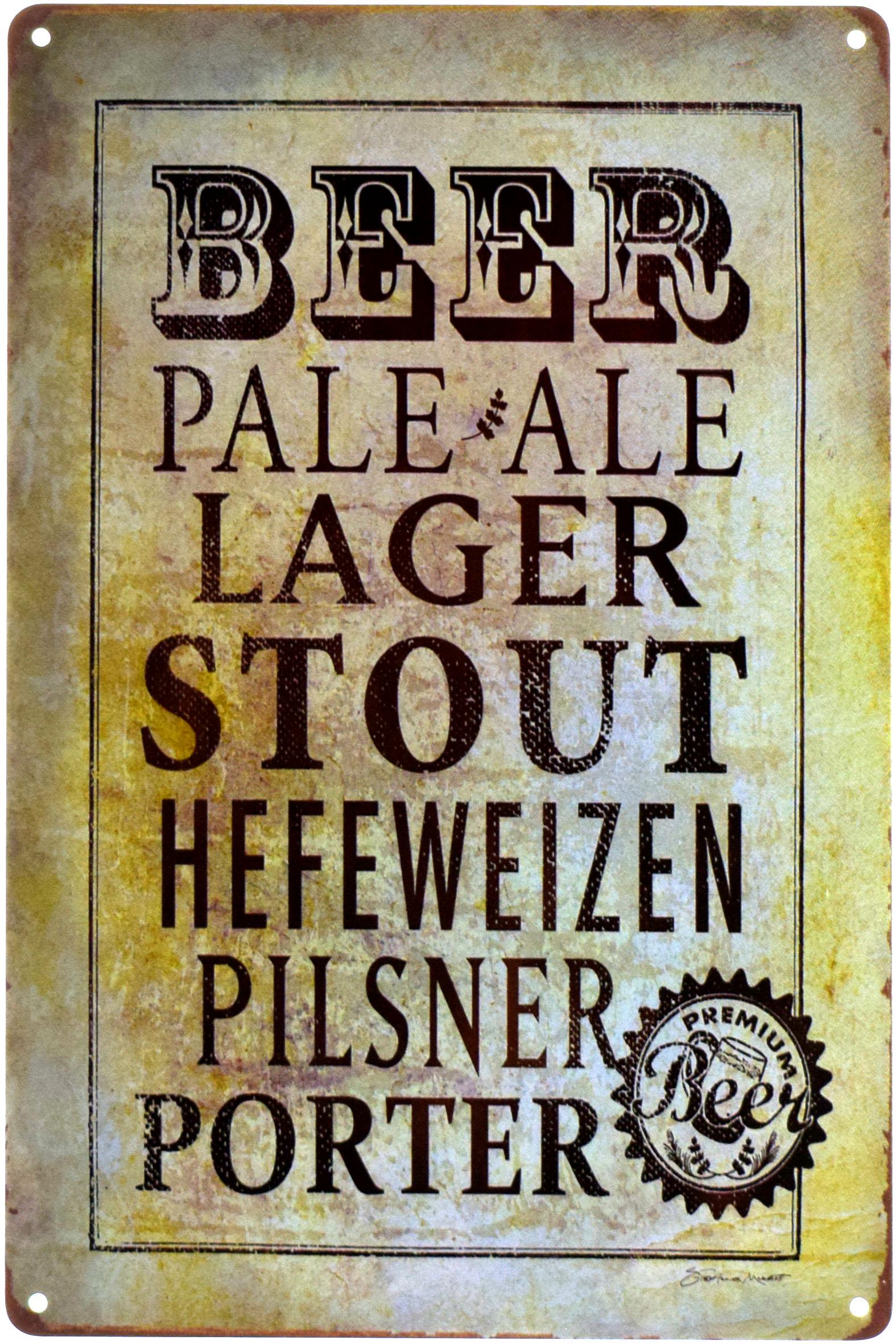 Табличка металлическая Пиво/Beer Pale Ale Lager Stout Hefeweizen Pilsner Porter 20x30 см