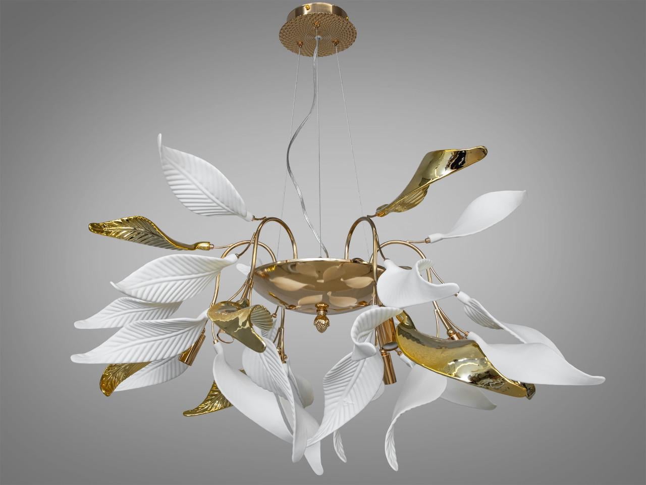 Люстра 7209-6PGD-LS с фарфоровыми элементами в гостиную на 6 ламп Золотой (2506163167)