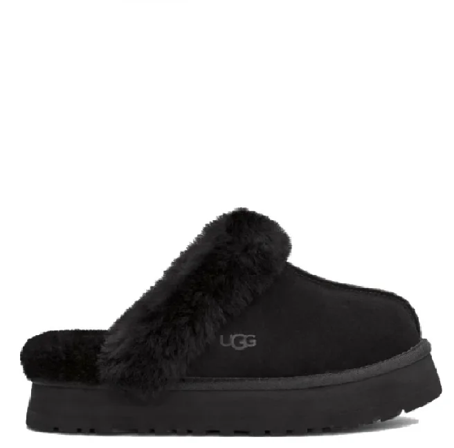 Уггі-шьопанці жіночі на платформі замшеві UGG Disquette Black Platform Slippers р. 40 Чорний (13347)